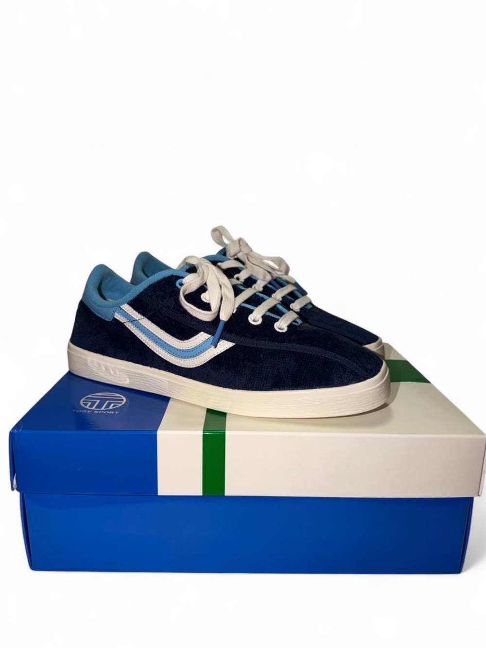 TORY BURCH Blue and White Suede Sneakers